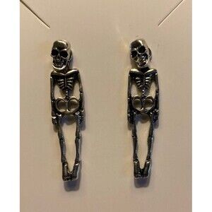 Skeleton Dangle Earrings Body can move Side to Side Gothic Eerie Ghostlike Grim